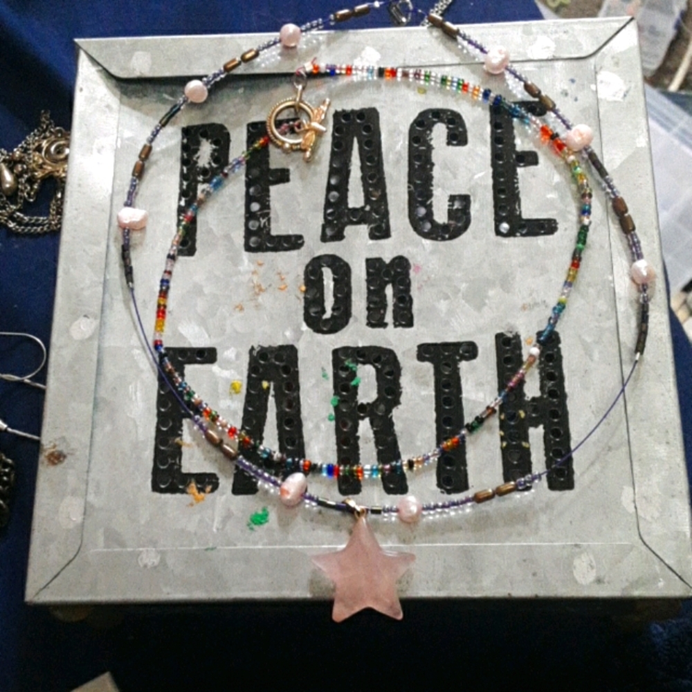 Handmade peach pearl & rose quartz necklace